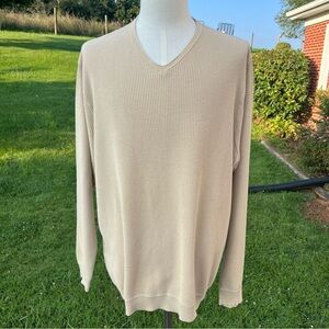 -Tommy Bahama Ribbed Cotton V-neck Tan Pullover Sweater Big and Tall Men's XXL